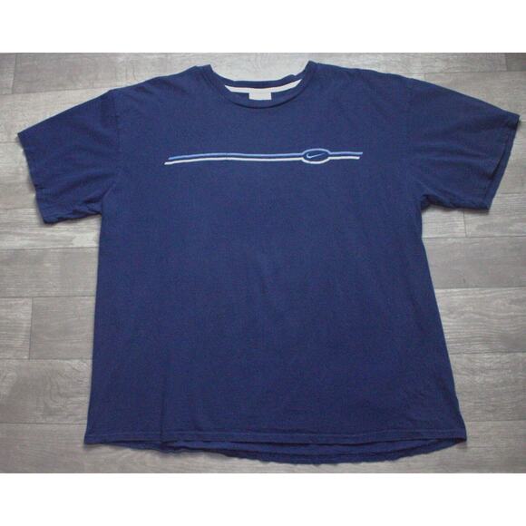 VTG Nike Tee - Double Stripe Mens XL - Blue - Silver Tag - Picture 2 of 5
